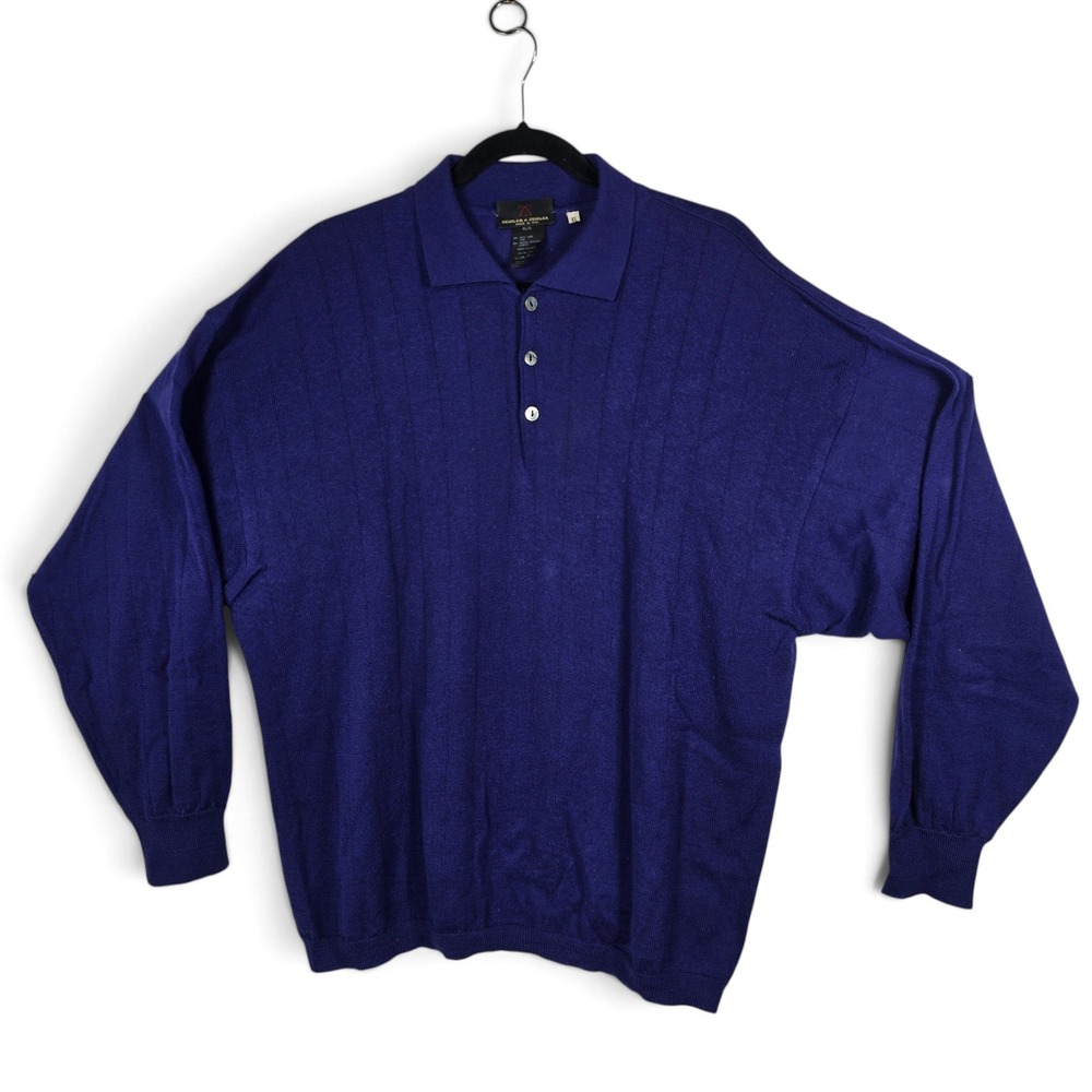 Zeidler & Zeidler Wool Blend Sweater Mens XL Knit Polo Blue Made in Italy EUC